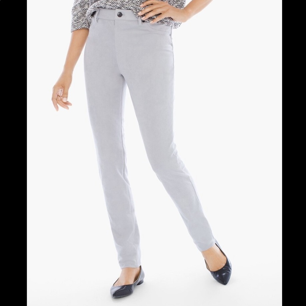 Chico’s Gray Faux Suede Stretch Slim Pants Small US 6 Chico’s Sz .5
